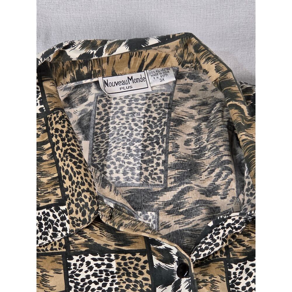 90s Leopard Patchwork Button Up Blouse Plus Size 3X - Picture 6 of 8